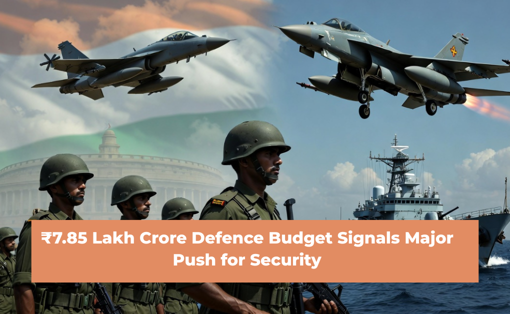 Indian Armed Forces representation for Defence Budget 2026 featuring army, navy and air force